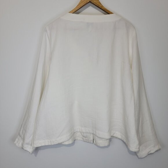 Eileen Fisher White Linen Jacket Sz L Button Up Long Sleeve Pockets Lightweight - Picture 4 of 14